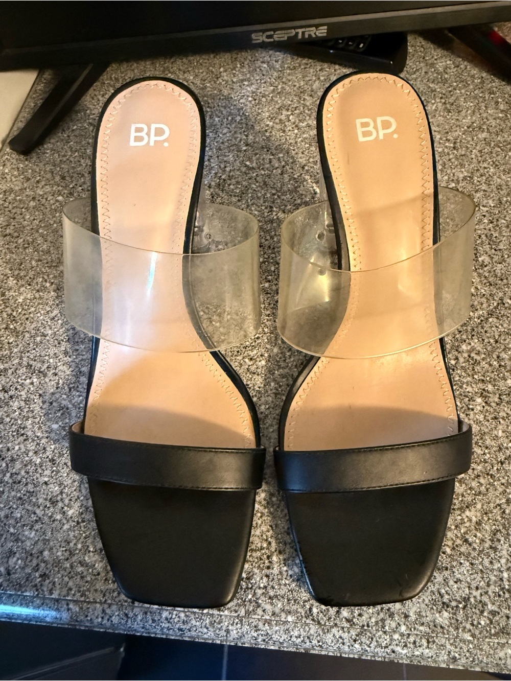 bp Black Slide Sandals with Clear Band